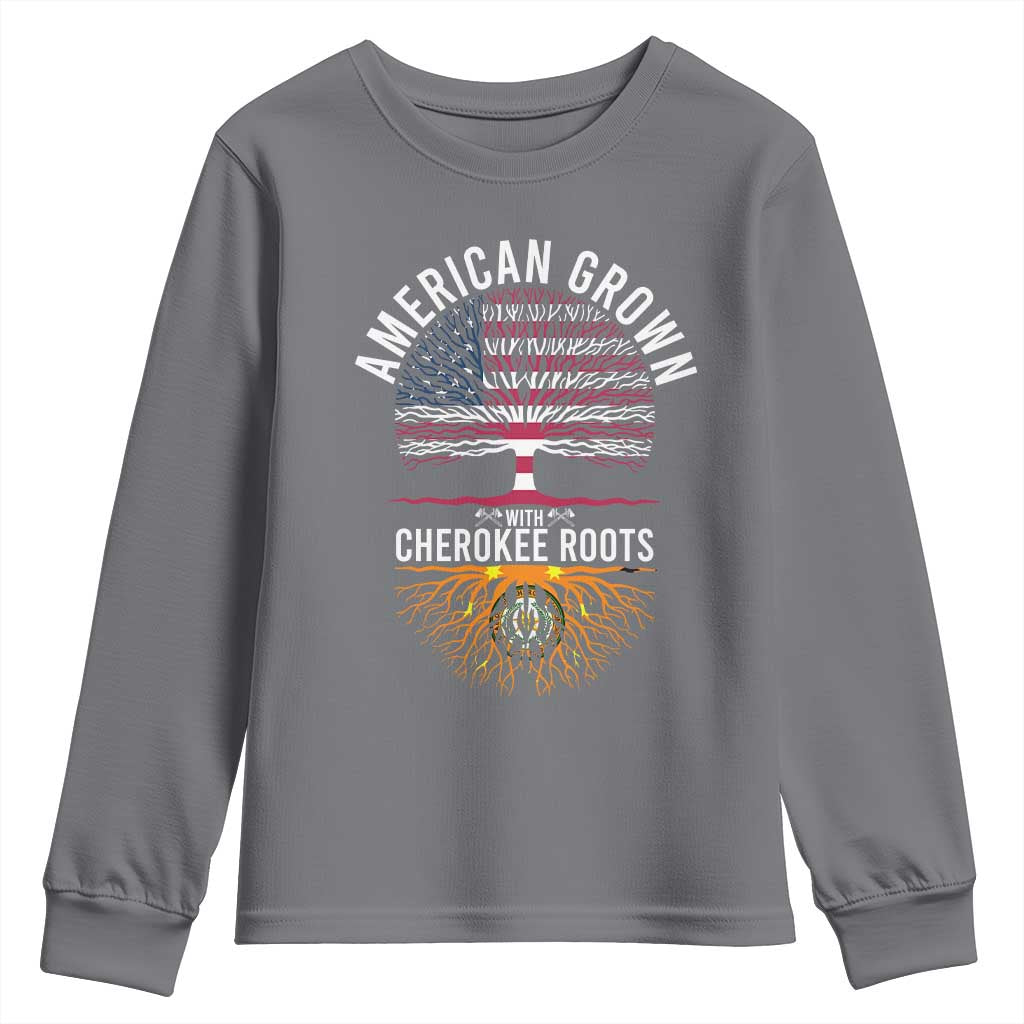 Native American Flag Youth Sweatshirt American Grown With Cherokee Roots TS14 Charcoal Print Your Wear