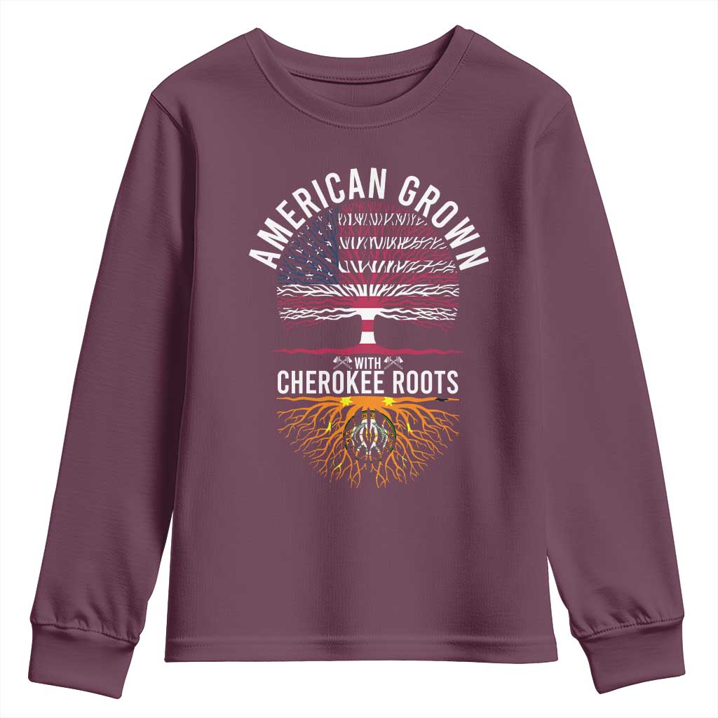 Native American Flag Youth Sweatshirt American Grown With Cherokee Roots TS14 Maroon Print Your Wear