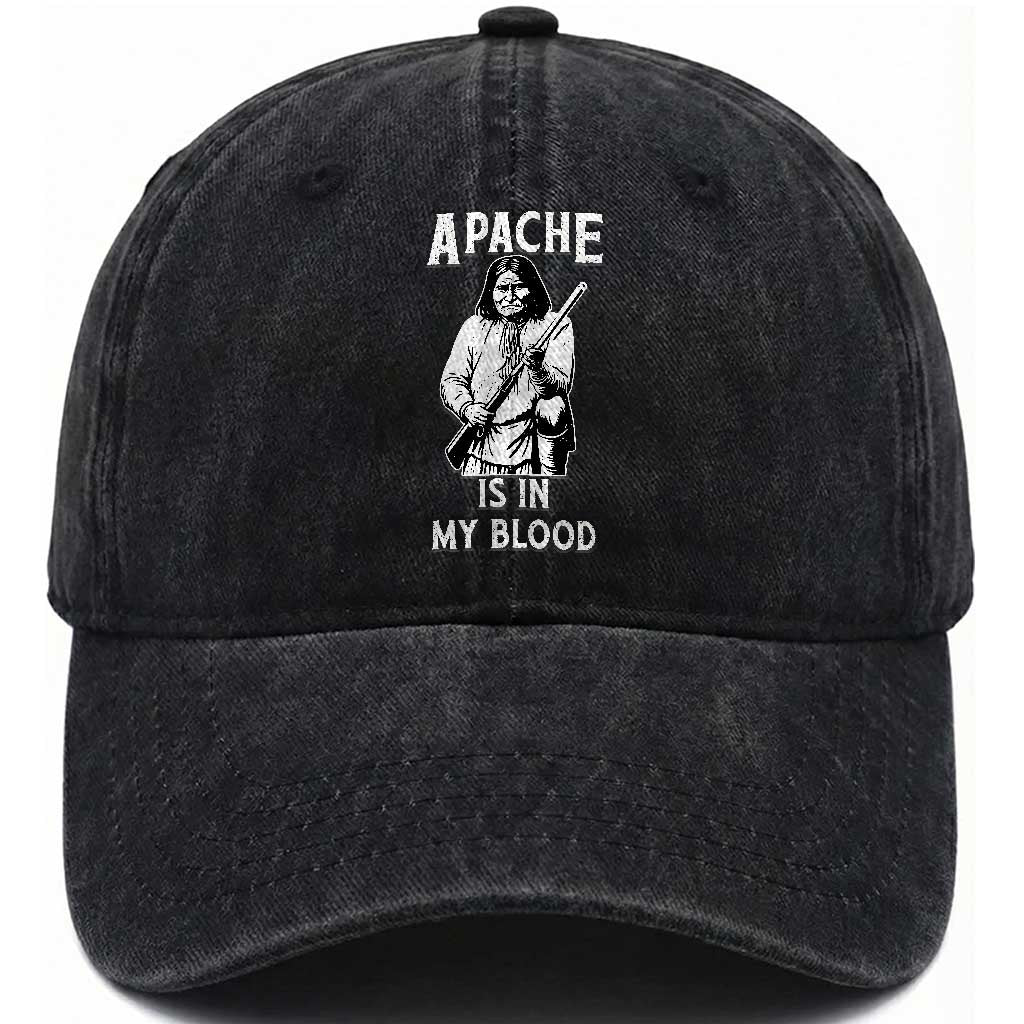 Native American Washed Cotton Baseball Cap Apache Is In My Blood TS14 Washed Cap Universal Fit Black Print Your Wear