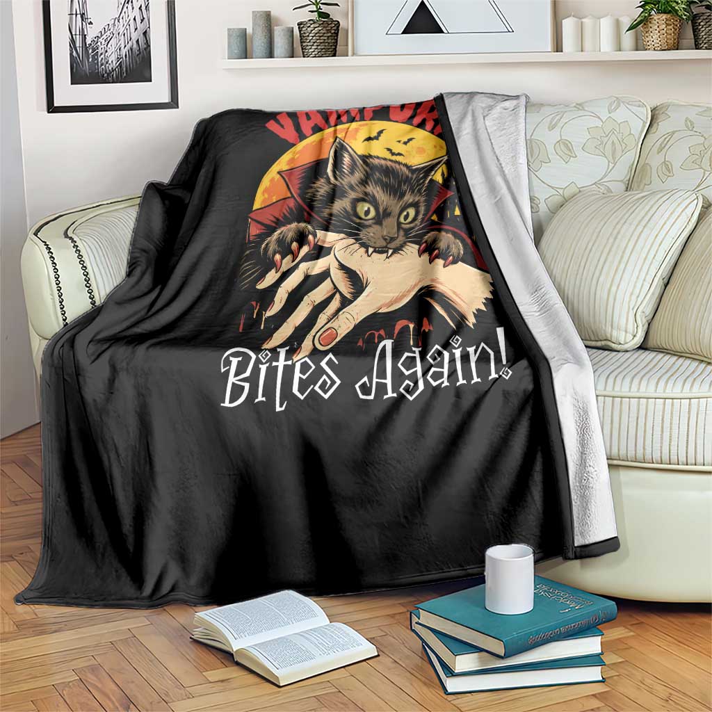 Vampurr Bites Again Throw Blanket Funny Vampire Cat Halloween Horror TS14 Print Your Wear