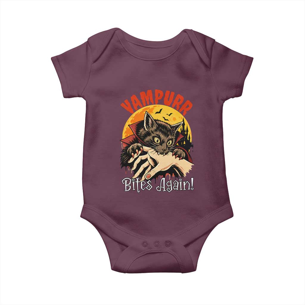 Vampurr Bites Again Baby Onesie Funny Vampire Cat Halloween Horror TS14 Maroon Print Your Wear