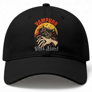 Vampurr Bites Again Baseball Cap Funny Vampire Cat Halloween Horror TS14 Print Your Wear