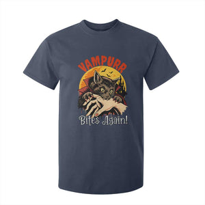 Vampurr Bites Again T Shirt For Kid Funny Vampire Cat Halloween Horror TS14 Navy Print Your Wear