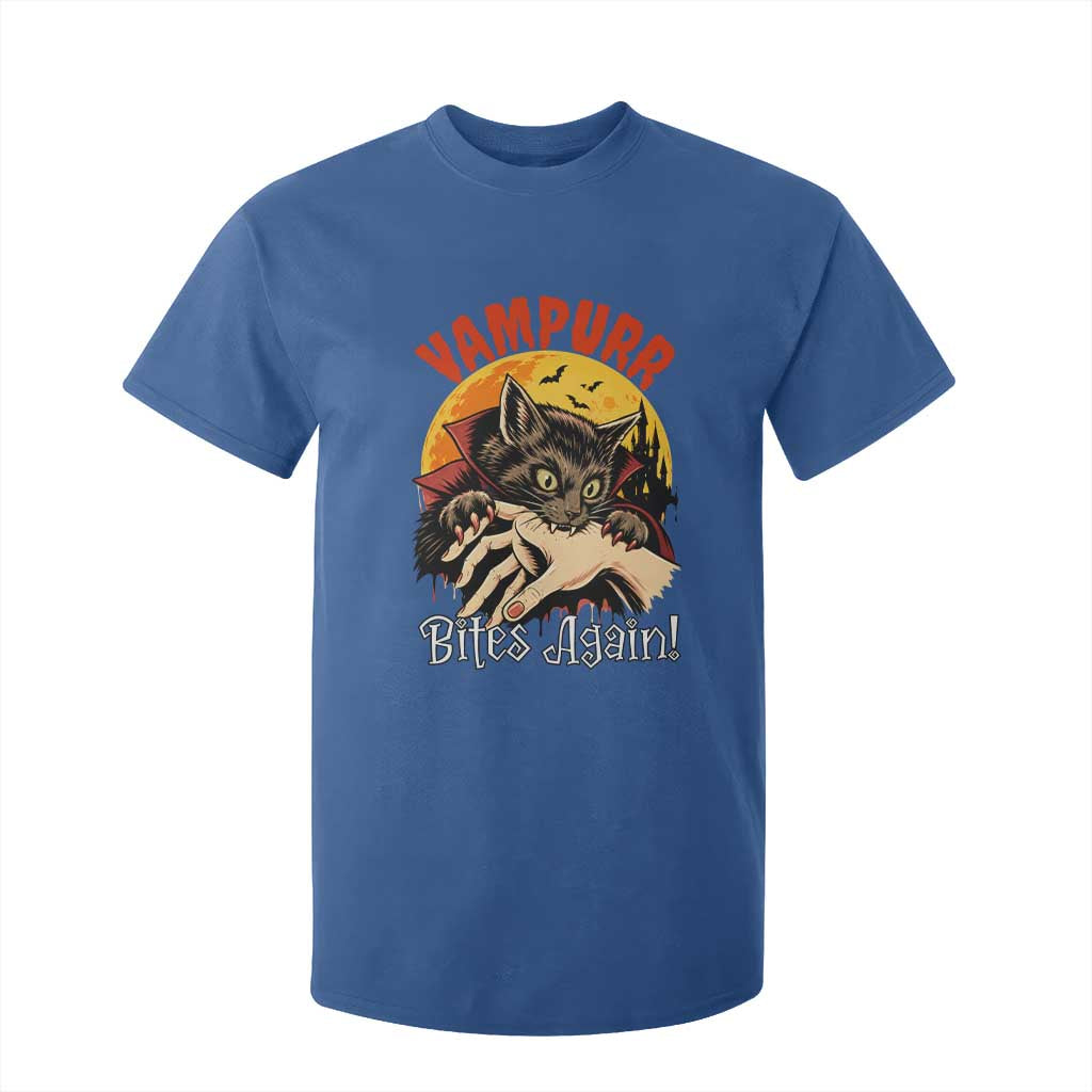 Vampurr Bites Again T Shirt For Kid Funny Vampire Cat Halloween Horror TS14 Royal Blue Print Your Wear