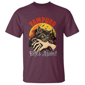 Vampurr Bites Again T Shirt Funny Vampire Cat Halloween Horror TS14 Maroon Print Your Wear