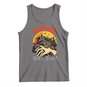 Vampurr Bites Again Tank Top Funny Vampire Cat Halloween Horror TS14 Deep Heather Print Your Wear