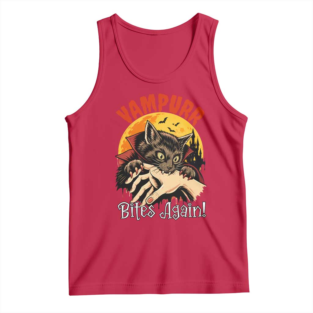 Vampurr Bites Again Tank Top Funny Vampire Cat Halloween Horror TS14 Red Print Your Wear