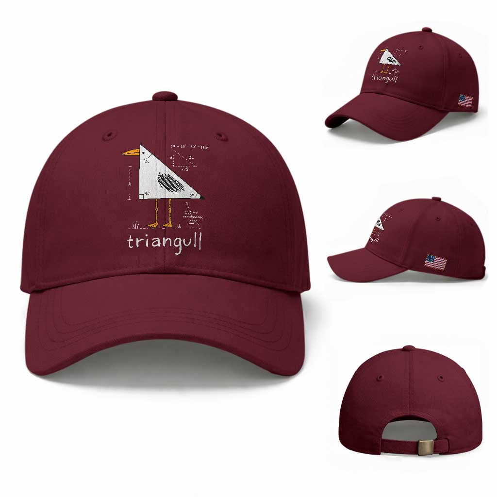 Triangull Triangle Seagull Bird Pun Baseball Cap Funny Math Teacher Joke Humor TS14 Baseball Cap Universal Fit Maroon Print Your Wear