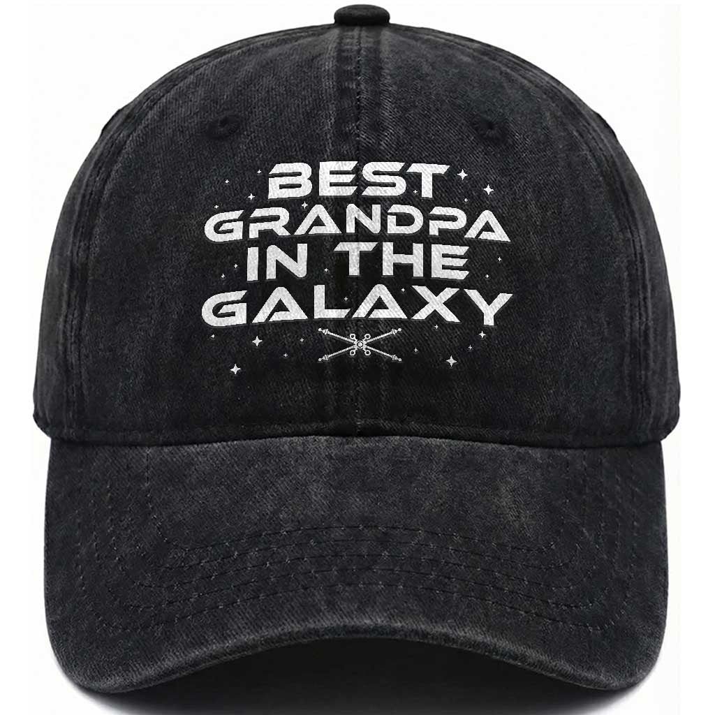Best Grandpa in the Galaxy Washed Cotton Baseball Cap Funny Grandpa Gifts