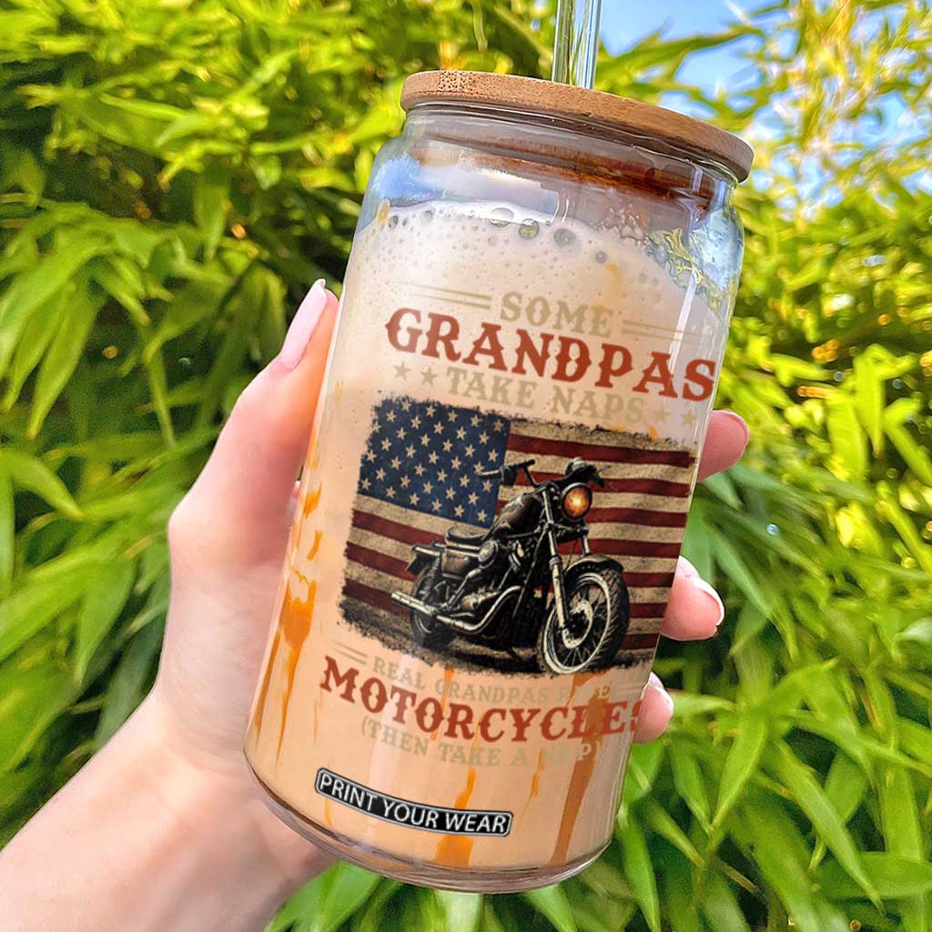 Some Grandpas Take Naps Real Grandpas Ride Motorcycles Glass Can Funny Grandpa Biker Gift
