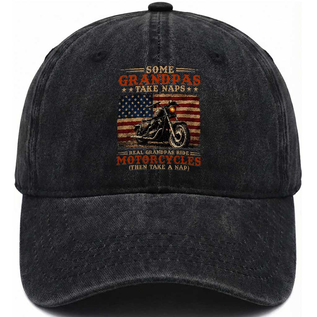 Some Grandpas Take Naps Real Grandpas Ride Motorcycles Washed Cotton Baseball Cap Funny Grandpa Biker Gift