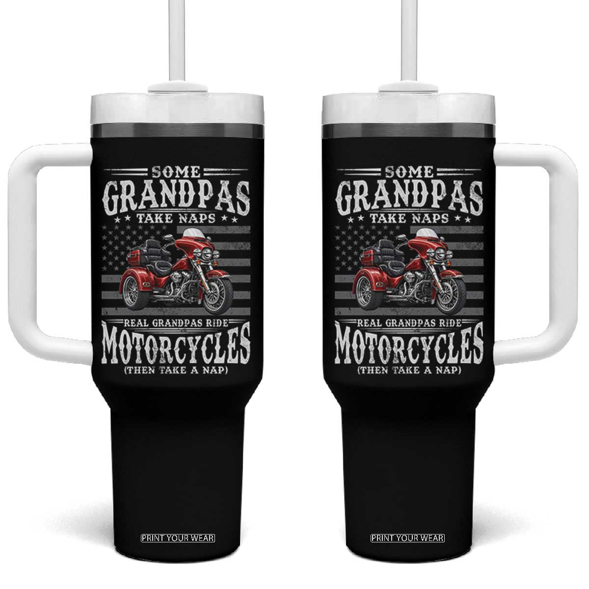 Some Grandpas Take Naps Real Grandpas Ride Motorcycles Tumbler With Handle Three Wheels Motorcycle Trike