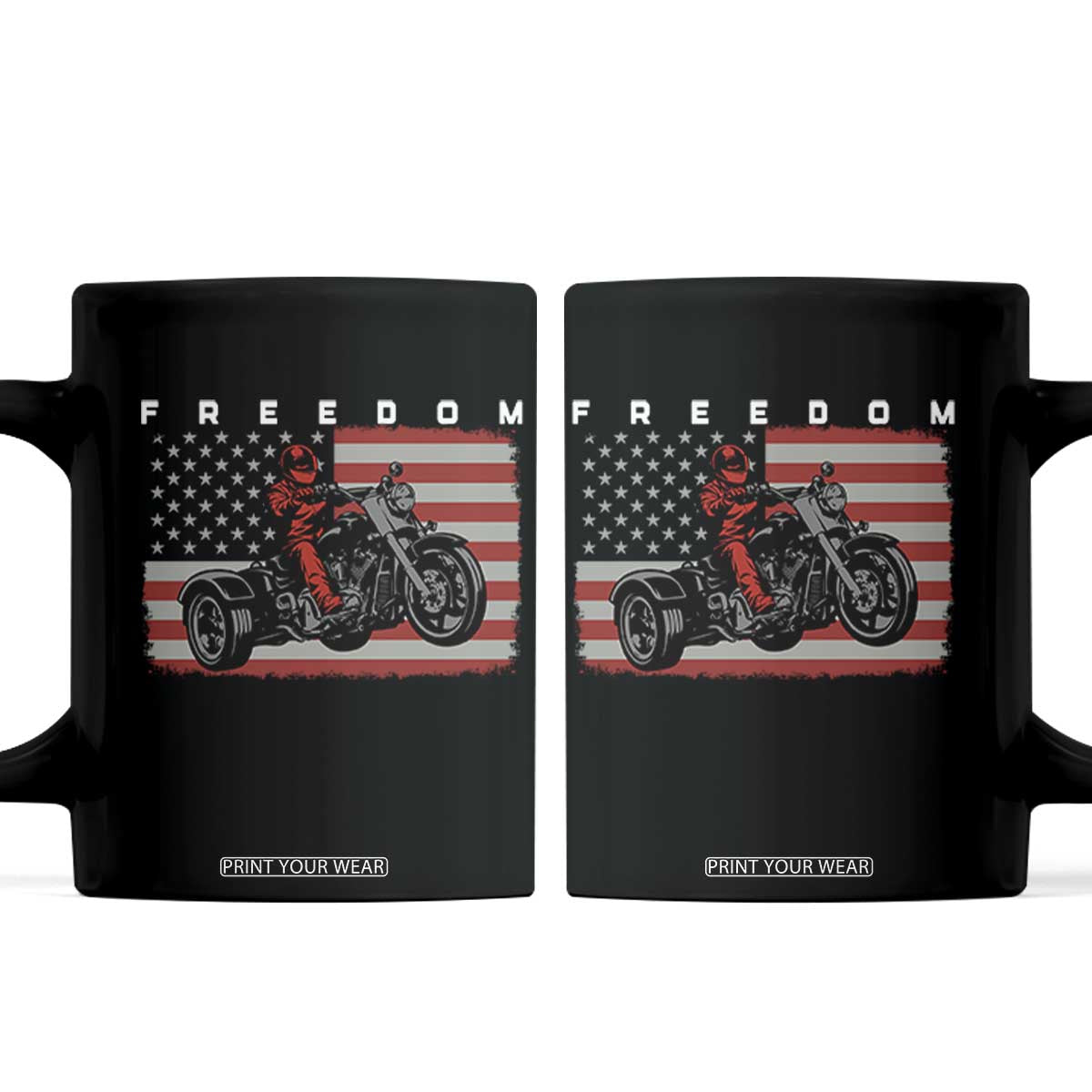 Motocross Freedom Patriotic American Flag Three Wheel Motorcycle Trike Coffee Mug
