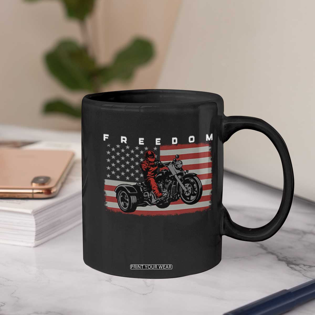 Motocross Freedom Patriotic American Flag Three Wheel Motorcycle Trike Coffee Mug