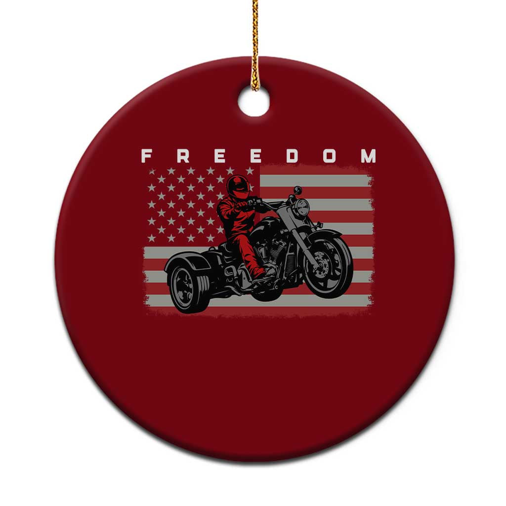 Motocross Freedom Patriotic American Flag Three Wheel Motorcycle Trike Ceramic Ornament