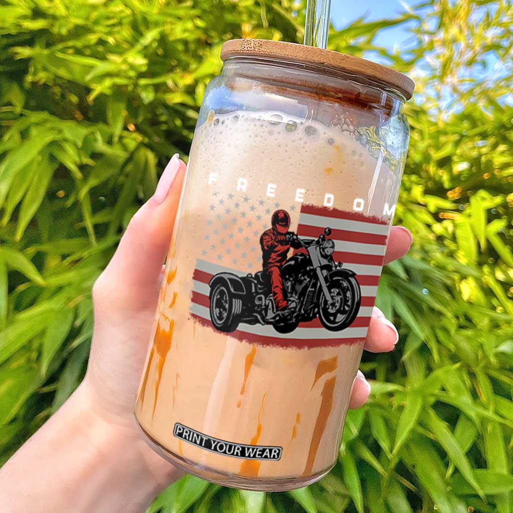 Motocross Freedom Patriotic American Flag Three Wheel Motorcycle Trike Glass Can