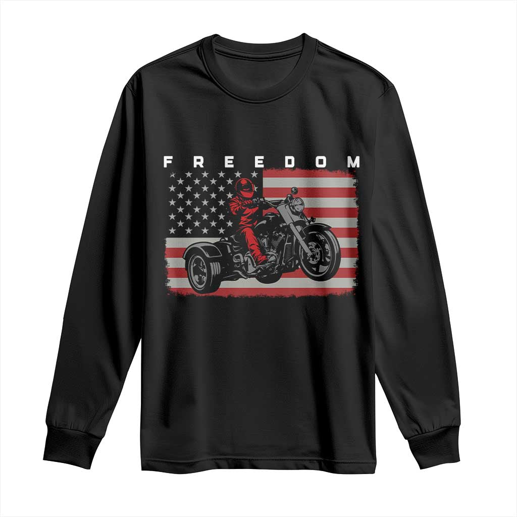 Motocross Freedom Patriotic American Flag Three Wheel Motorcycle Trike Long Sleeve Shirt