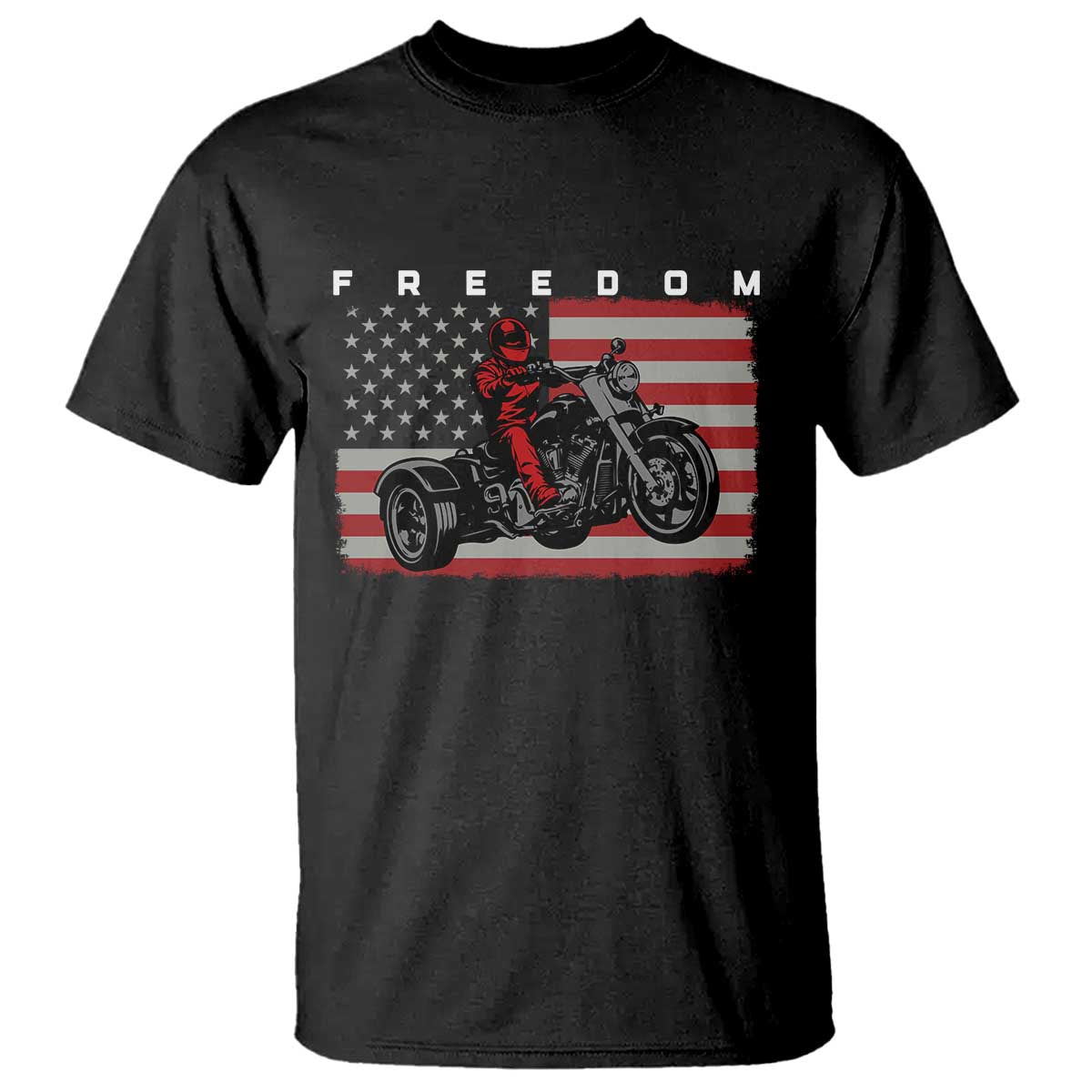 Motocross Freedom Patriotic American Flag Three Wheel Motorcycle Trike T Shirt
