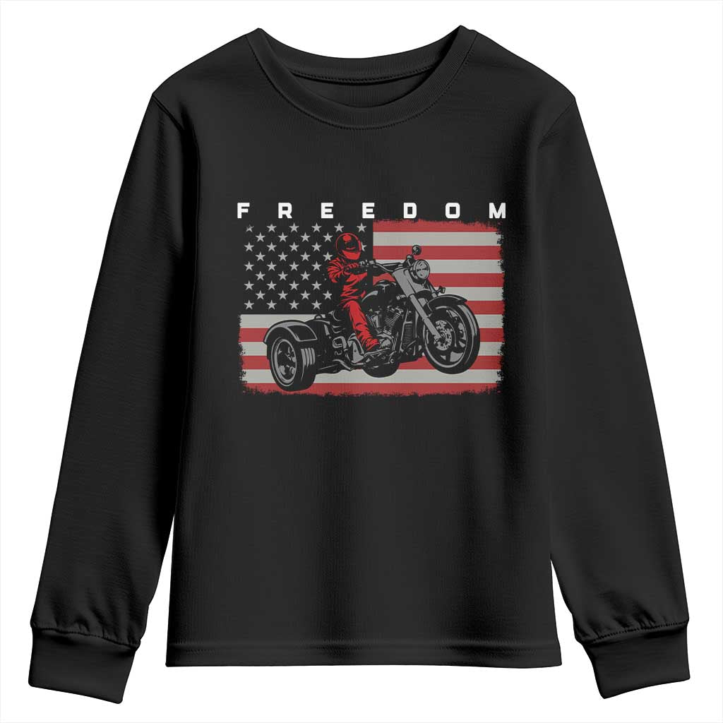 Motocross Freedom Patriotic American Flag Three Wheel Motorcycle Trike Youth Sweatshirt