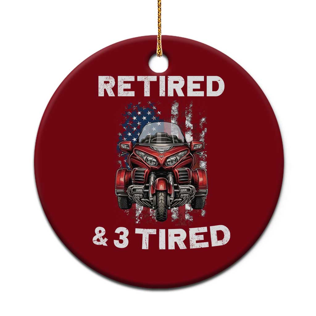 Retired Grandpa Biker Three Wheeled Trike Ceramic Ornament Motorcycle Trike Patriotic American Flag