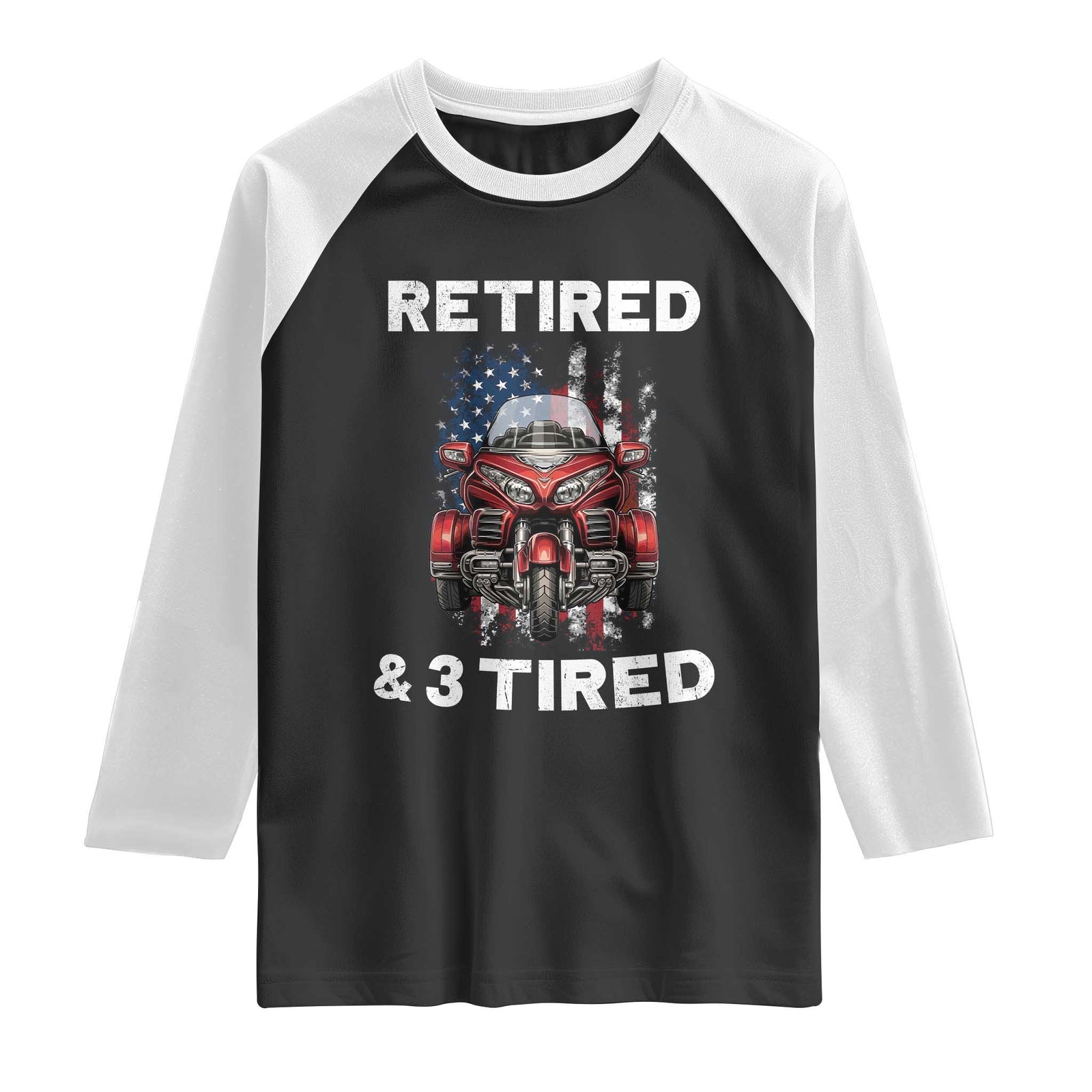 Retired Grandpa Biker Three Wheeled Trike Raglan Shirt Motorcycle Trike Patriotic American Flag