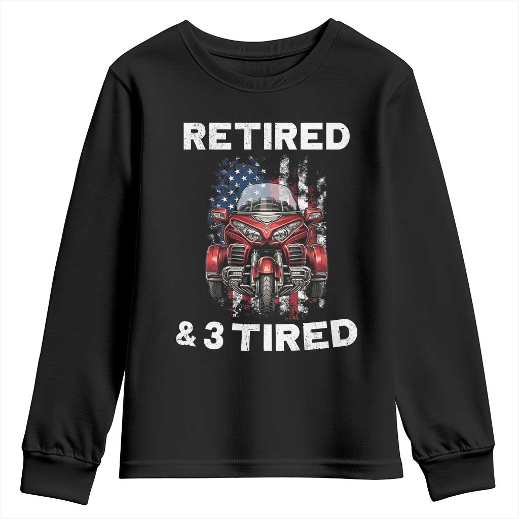 Retired Grandpa Biker Three Wheeled Trike Youth Sweatshirt Motorcycle Trike Patriotic American Flag