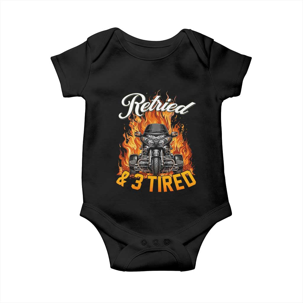 Retired Grandpa Biker Three Wheeled Motorcycle Trike Baby Onesie