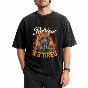 Retired Grandpa Biker Three Wheeled Motorcycle Trike Washed Cotton T-Shirt