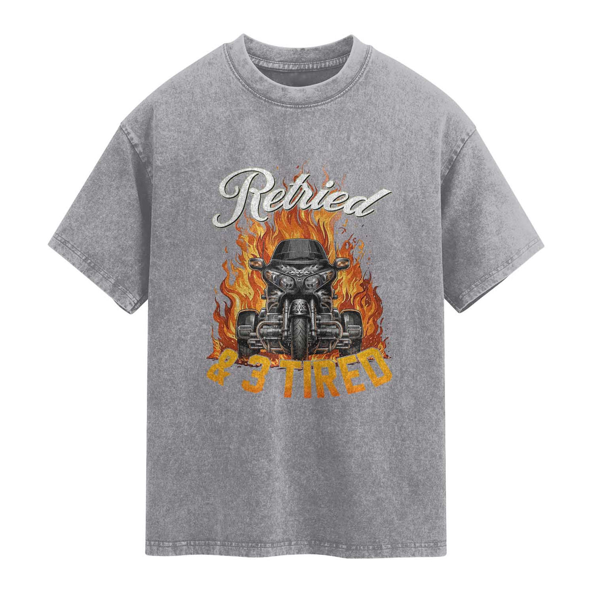 Retired Grandpa Biker Three Wheeled Motorcycle Trike Washed Cotton T-Shirt