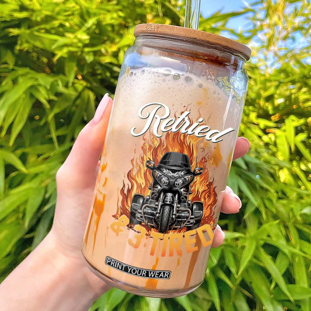 Retired Grandpa Biker Three Wheeled Motorcycle Trike Glass Can