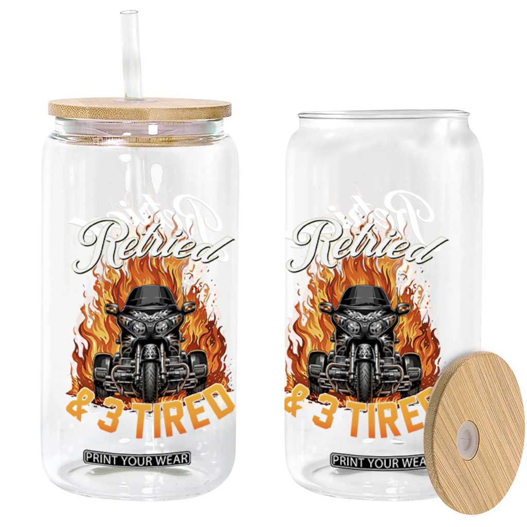 Retired Grandpa Biker Three Wheeled Motorcycle Trike Glass Can