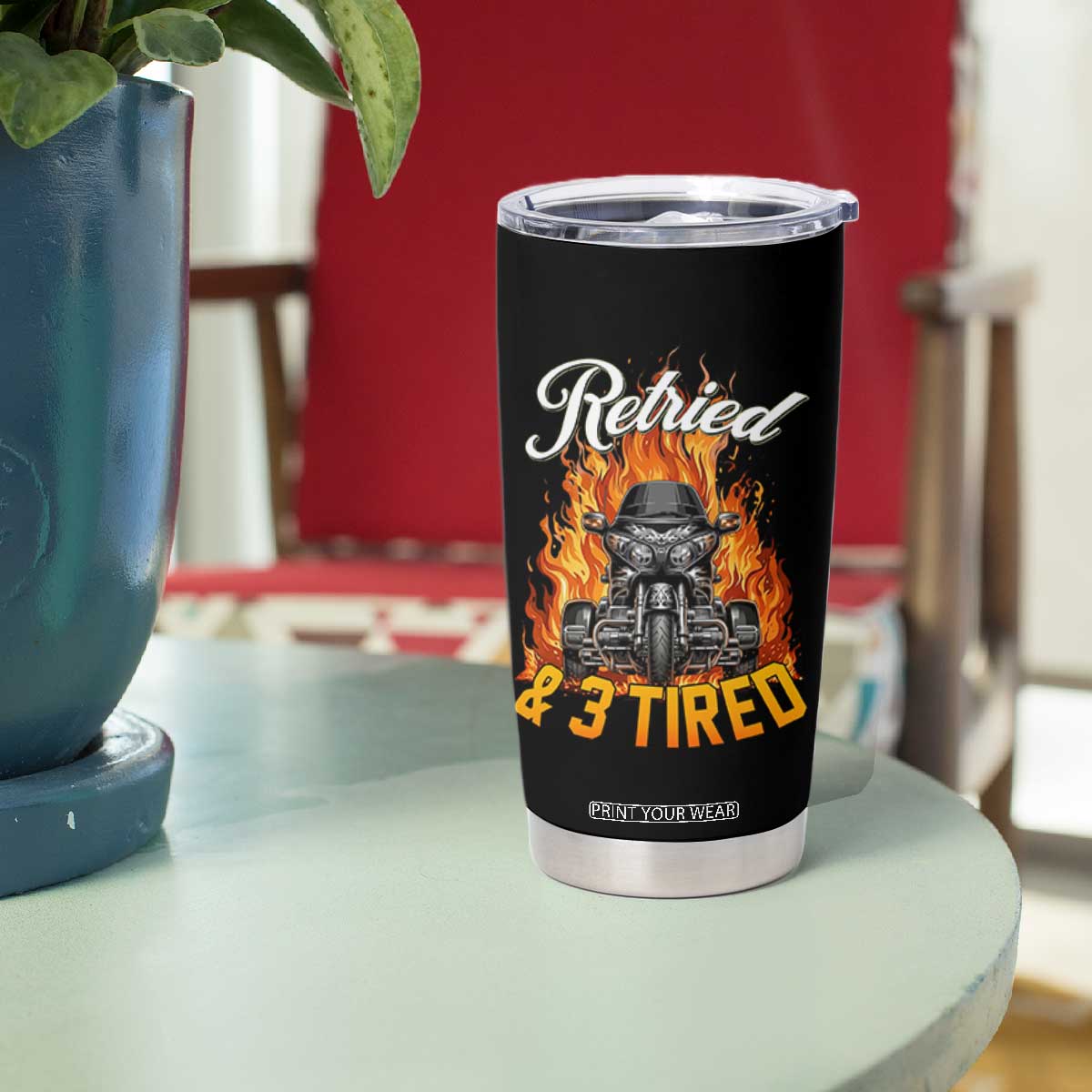 Retired Grandpa Biker Three Wheeled Motorcycle Trike Tumbler Cup
