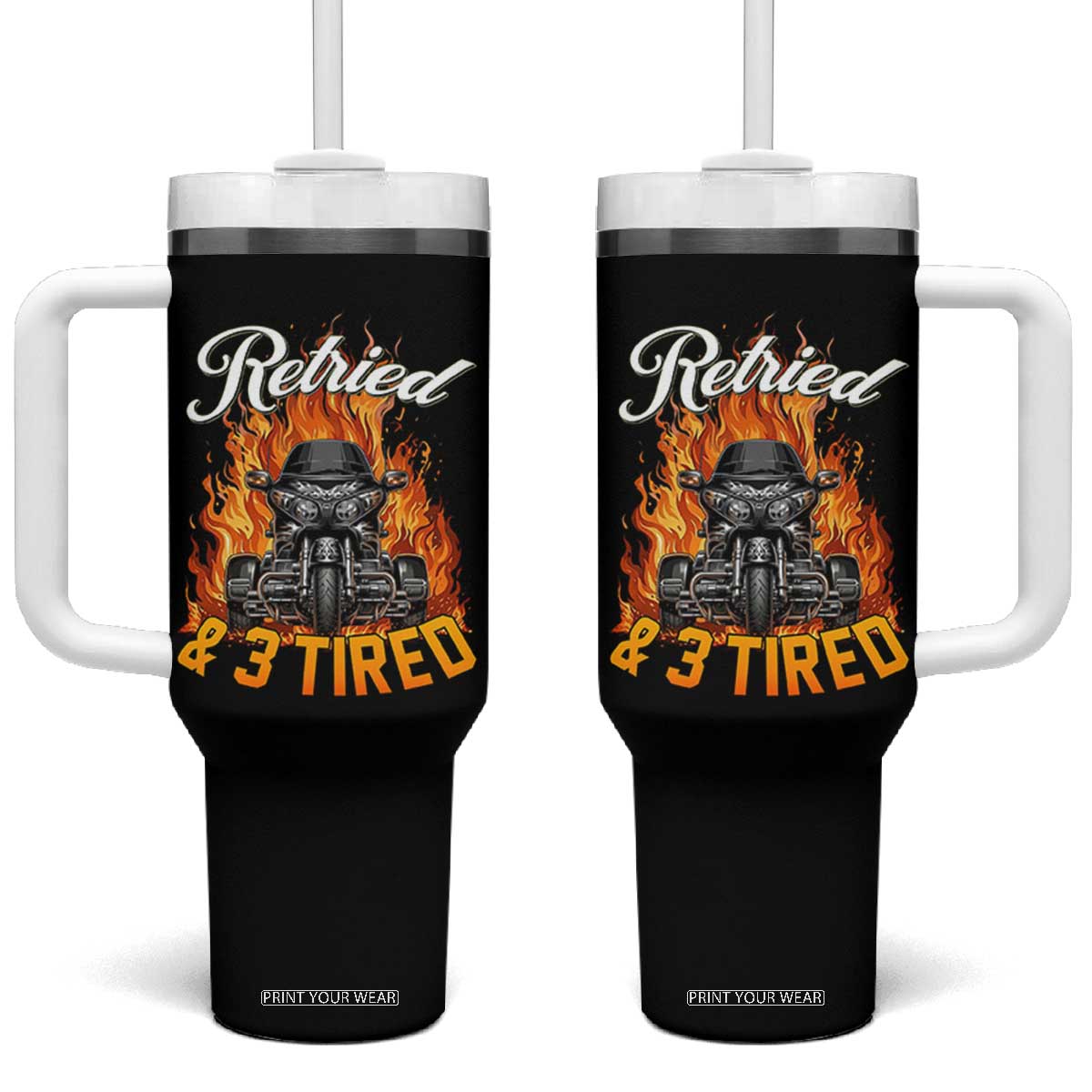 Retired Grandpa Biker Three Wheeled Motorcycle Trike Tumbler With Handle