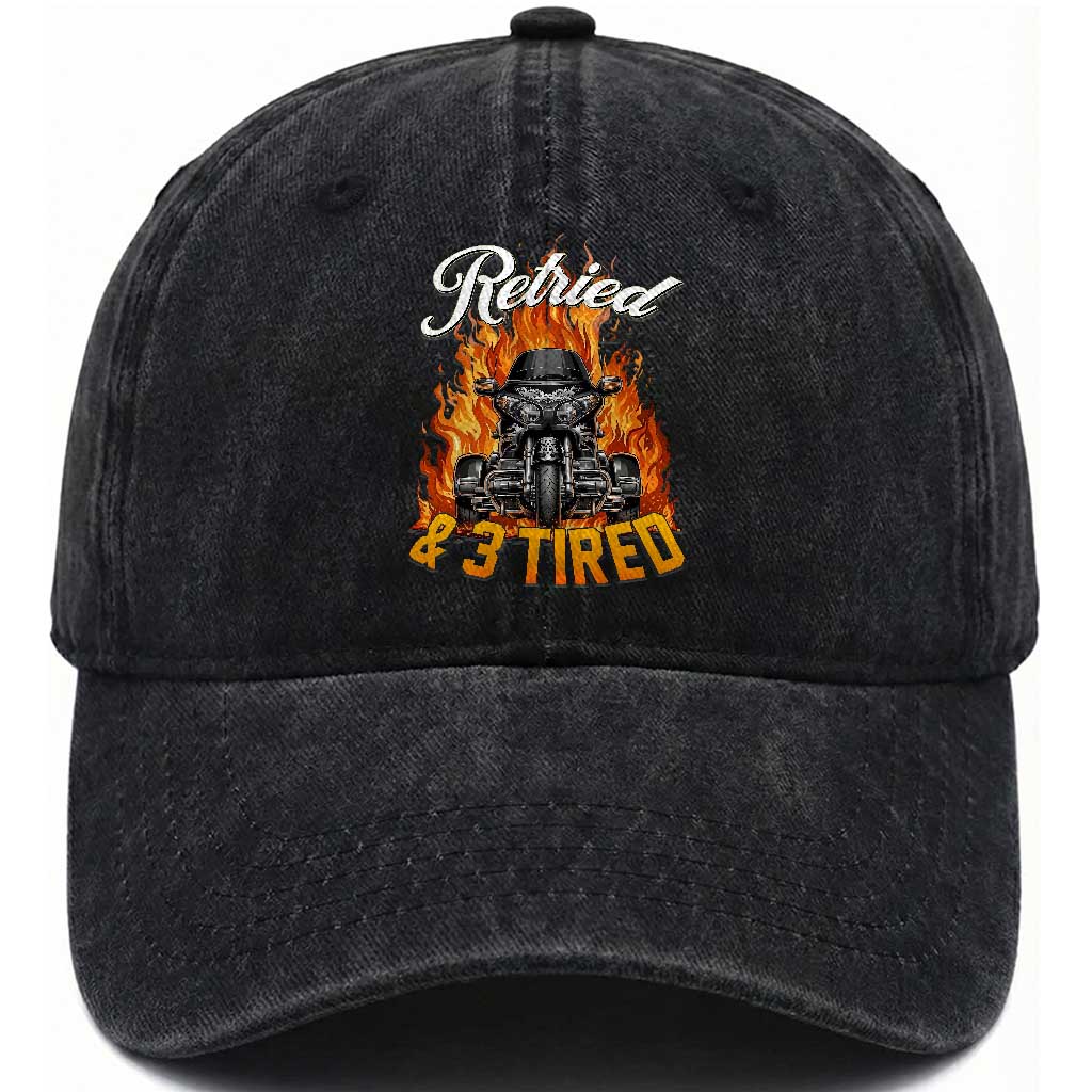 Retired Grandpa Biker Three Wheeled Motorcycle Trike Washed Cotton Baseball Cap