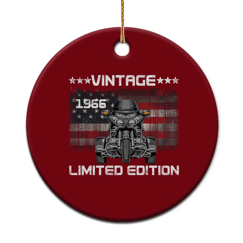 60th Birthday Three Wheel Motorcycle Trike Patriotic American Flag Ceramic Ornament Vintage 1966 Limited Edition 60 Years Old