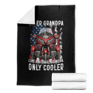 Grandpa Biker Three Wheel Motorcycle Trike Patriotic US Flag Throw Blanket