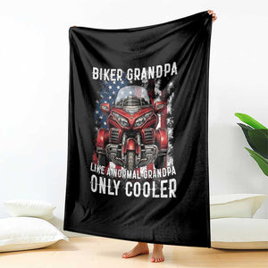 Grandpa Biker Three Wheel Motorcycle Trike Patriotic US Flag Throw Blanket