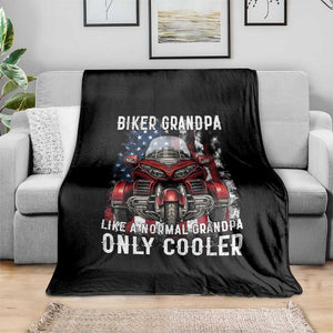 Grandpa Biker Three Wheel Motorcycle Trike Patriotic US Flag Throw Blanket
