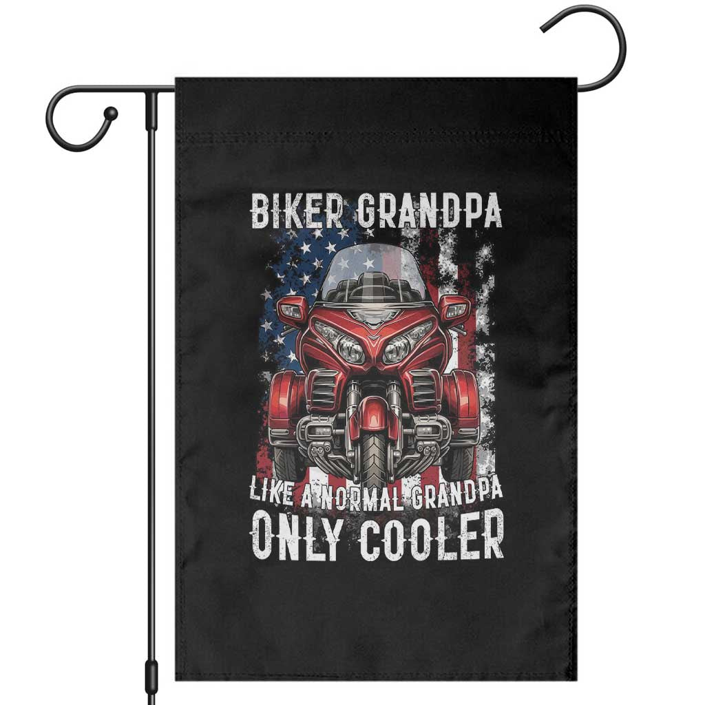 Grandpa Biker Three Wheel Motorcycle Trike Patriotic US Flag Garden Flag