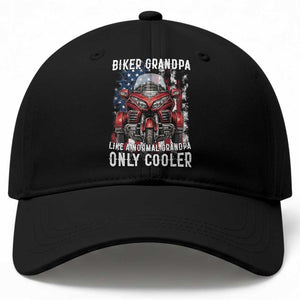 Grandpa Biker Three Wheel Motorcycle Trike Patriotic US Flag Baseball Cap