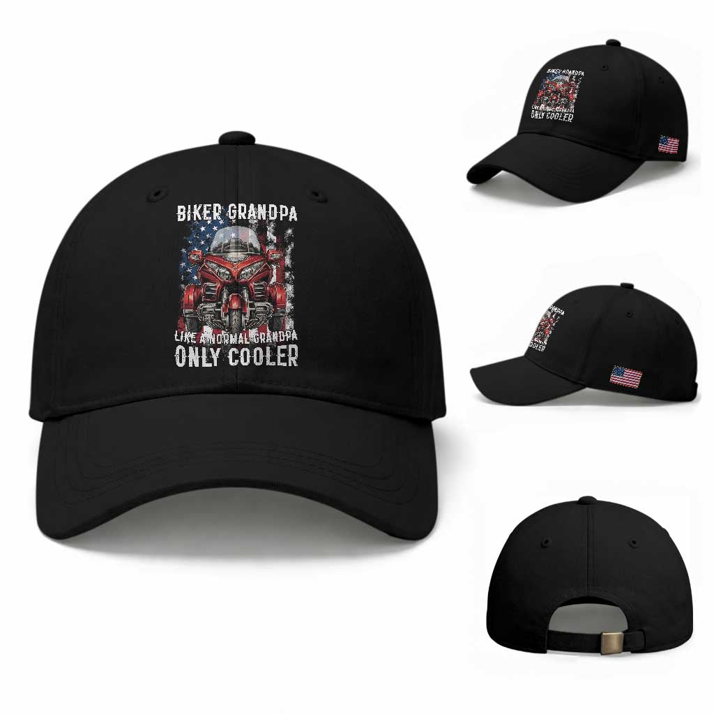 Grandpa Biker Three Wheel Motorcycle Trike Patriotic US Flag Baseball Cap