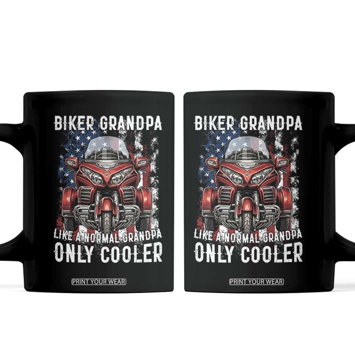 Grandpa Biker Three Wheel Motorcycle Trike Patriotic US Flag Coffee Mug