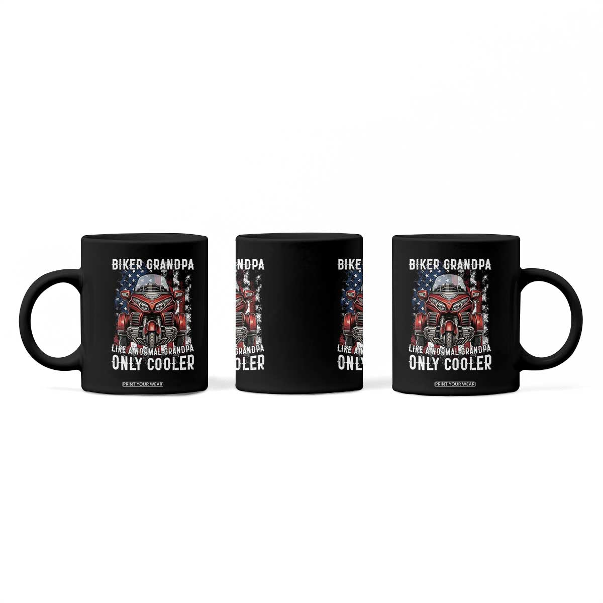 Grandpa Biker Three Wheel Motorcycle Trike Patriotic US Flag Coffee Mug