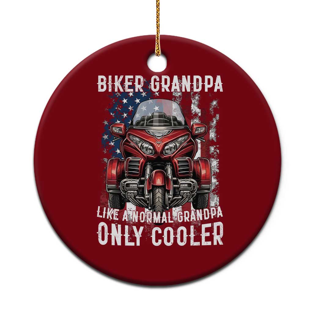 Grandpa Biker Three Wheel Motorcycle Trike Patriotic US Flag Ceramic Ornament