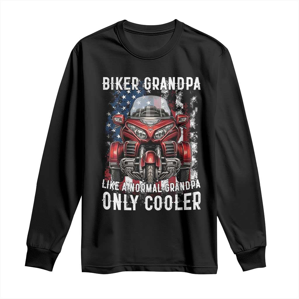 Grandpa Biker Three Wheel Motorcycle Trike Patriotic US Flag Long Sleeve Shirt
