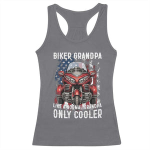 Grandpa Biker Three Wheel Motorcycle Trike Patriotic US Flag Racerback Tank Top