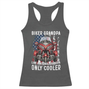 Grandpa Biker Three Wheel Motorcycle Trike Patriotic US Flag Racerback Tank Top