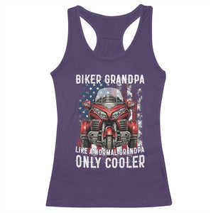 Grandpa Biker Three Wheel Motorcycle Trike Patriotic US Flag Racerback Tank Top