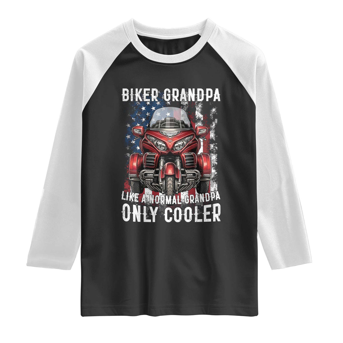 Grandpa Biker Three Wheel Motorcycle Trike Patriotic US Flag Raglan Shirt