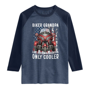 Grandpa Biker Three Wheel Motorcycle Trike Patriotic US Flag Raglan Shirt